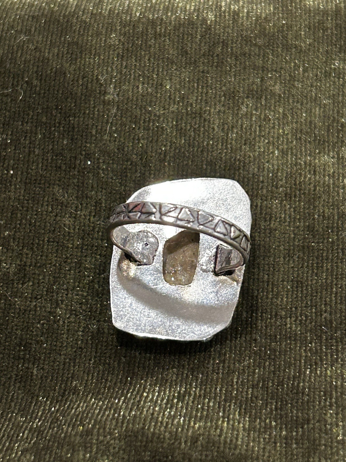 Silver Tone Rectangle Face Cocktail Ring w/ Beaded Border Band, Size 7