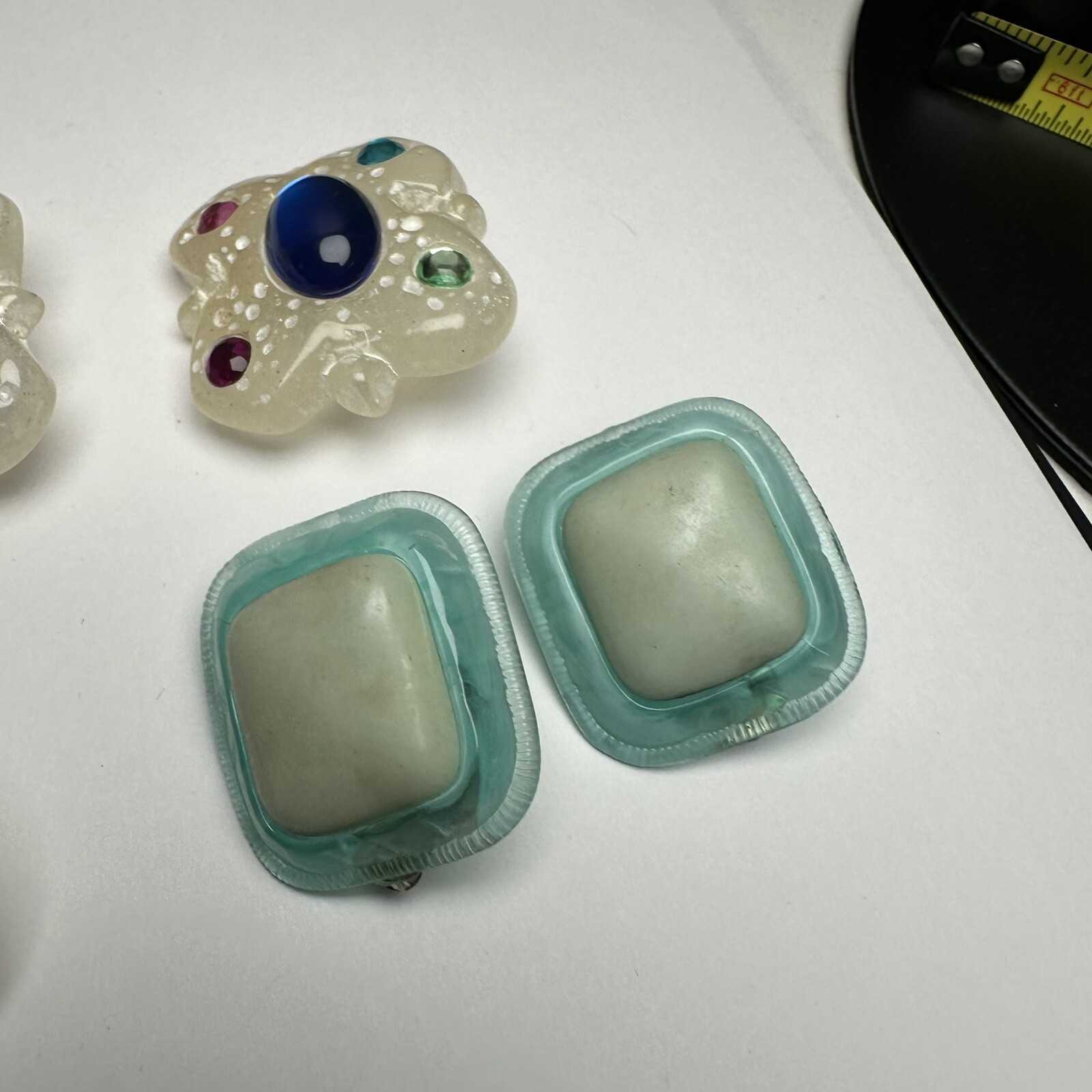 Vintage & Retro Colorful Plastic / Resin Clip On Earrings Lot Of 3