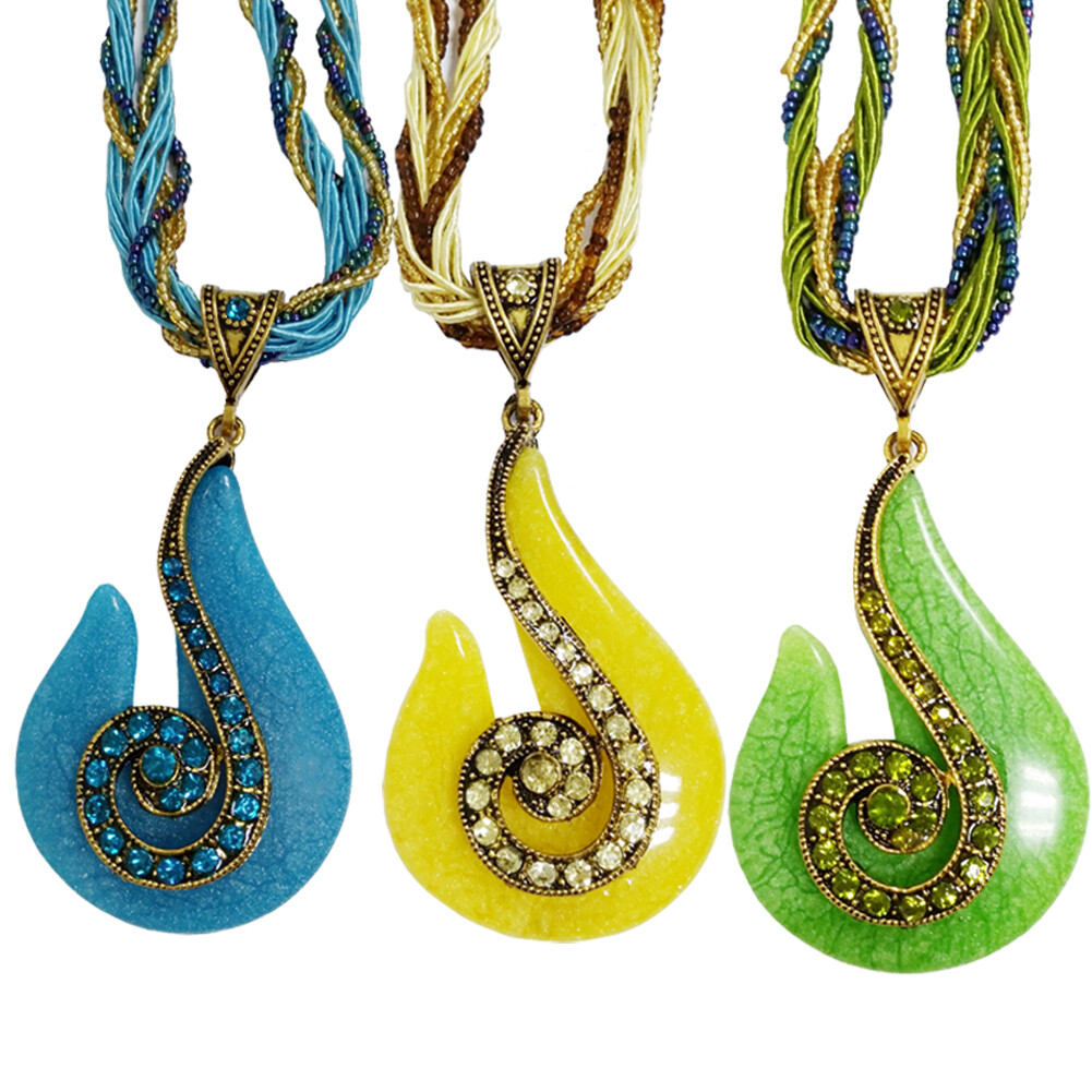 Women Lady Retro Bohemian Turquoise Rhinestone Pendant Collar Chain Necklace US