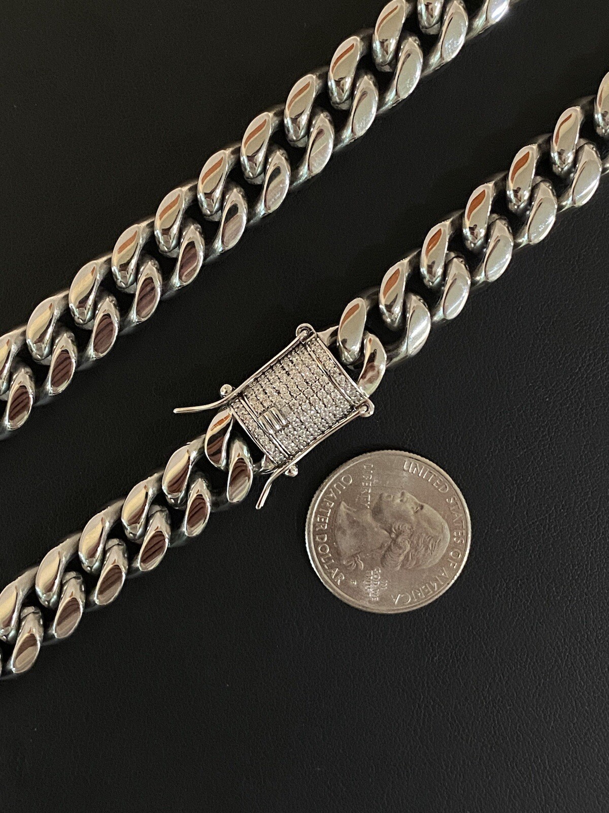 Miami Cuban Chain 14k White Gold Plated SS Mens HipHop Iced CZ Clasp Necklace