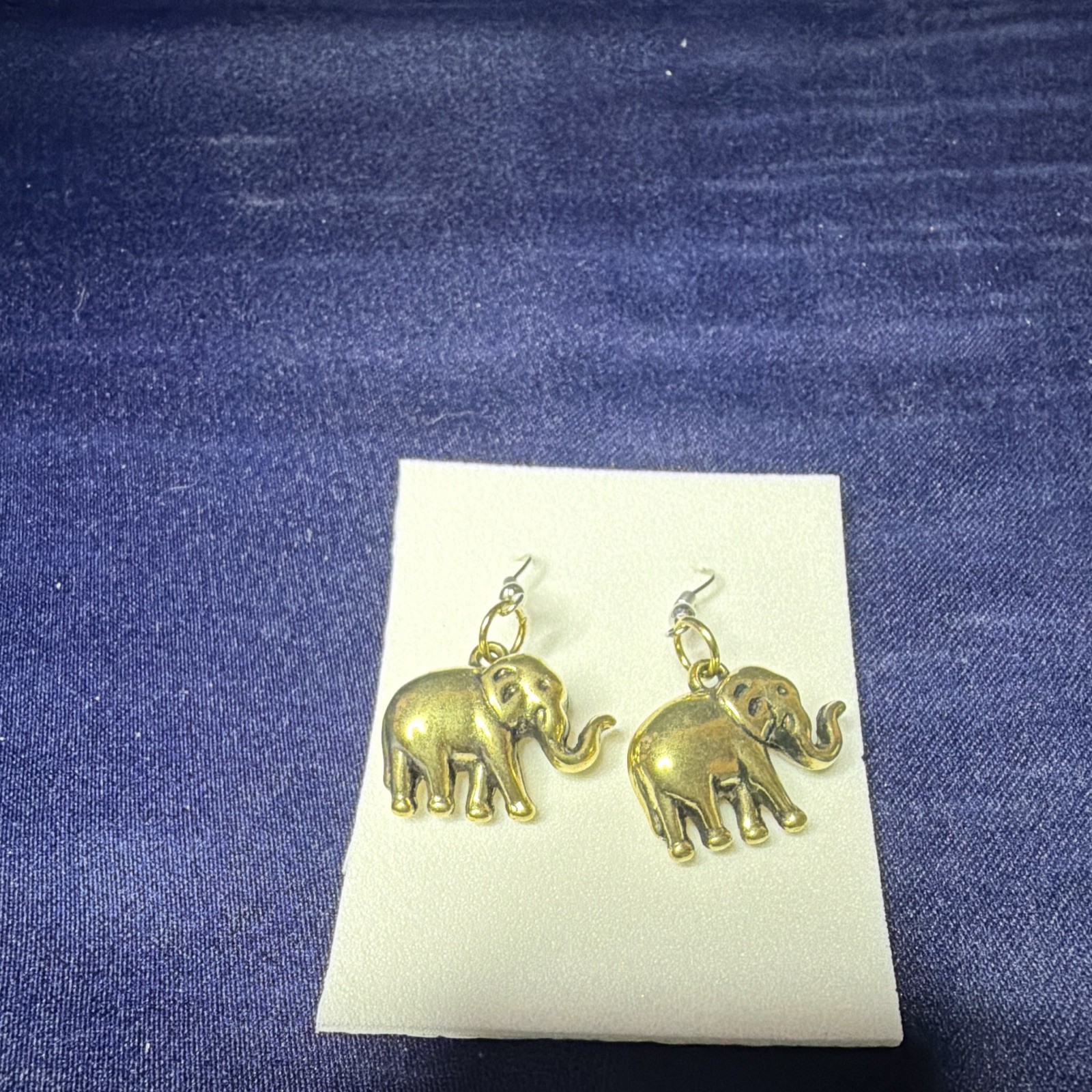 Handmade Gold Tone Elephant Dangle/Drop Hook Earrings Metal for Lobe, No Stone