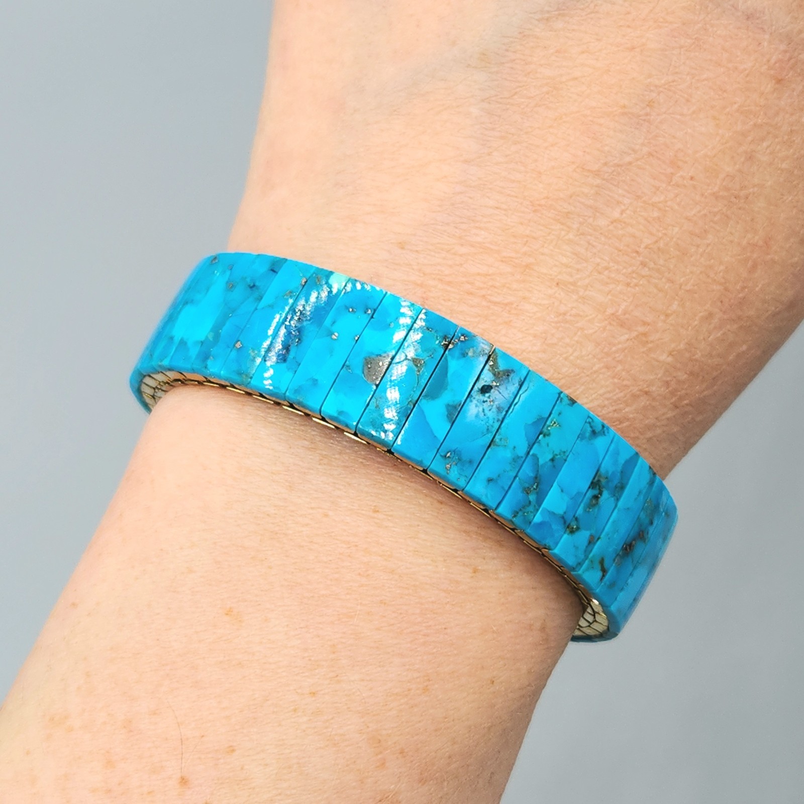 Vintage Turquoise Slab Expansion Stretch Bracelet 6.75″