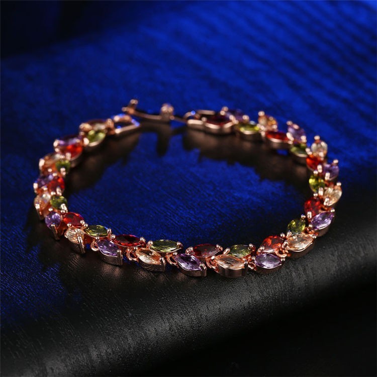 Multicolor Marquise Cut Tennis Bracelet Rose Gold Plated Elegant Women’s Jewelry