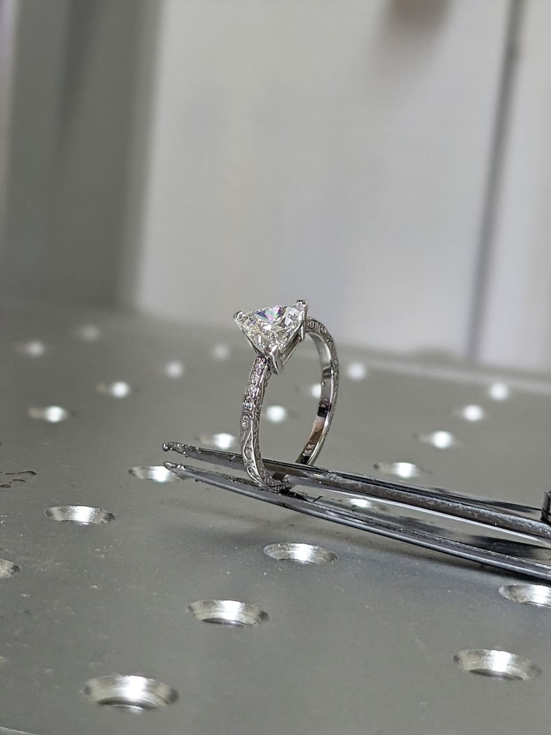 3.50Ct Trillion Cut Simulated Diamond Women Solitary Ring 14k White Gold Plated