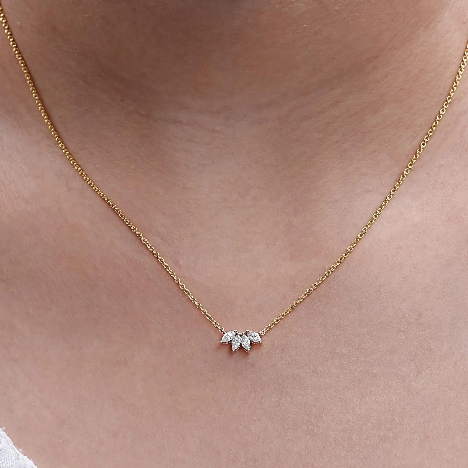 1.00 Ct Marquise EF VS Lab Grown Diamond Cluster Set Necklace in 14K Yellow Gold