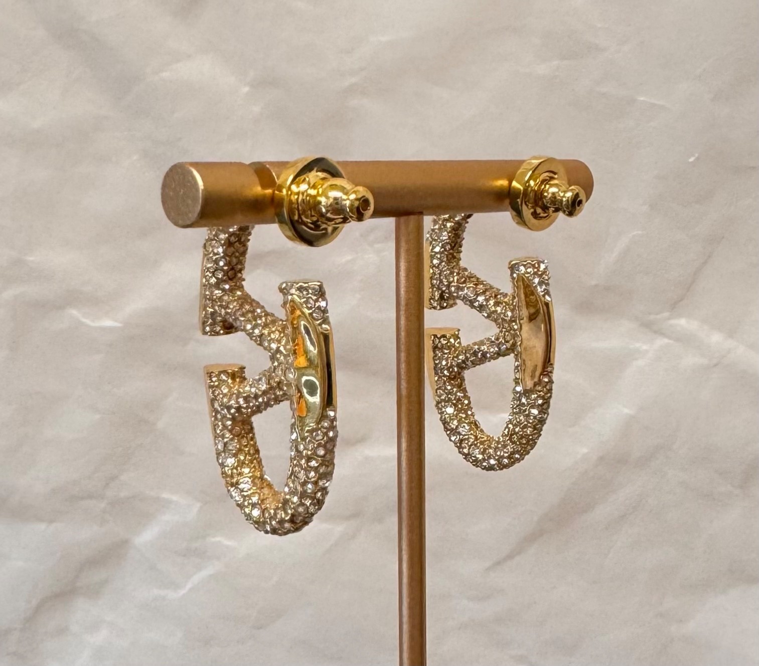 Valentino VLogo Crystal Hoop Earrings Gold Tone # 539