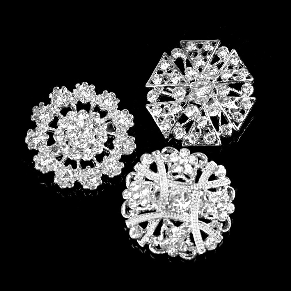 Lot 24 PACK Mixed Alloy Sliver Rhinestone Crystal Brooch DIY Wedding Bouquet US