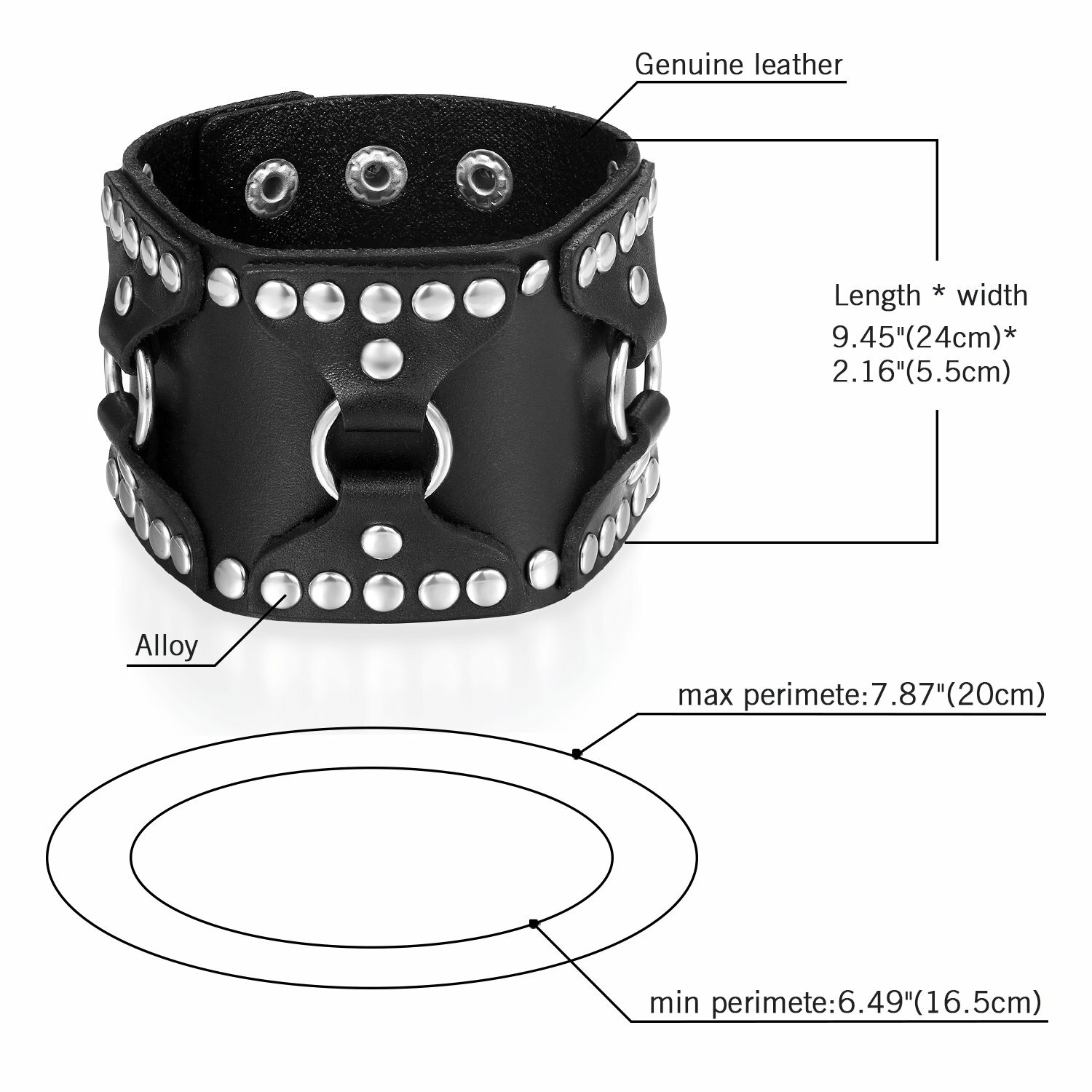 Men’s Punk Biker Gothic Heavy Wide Leather Belt Wrap Bangle Bracelet Wristband