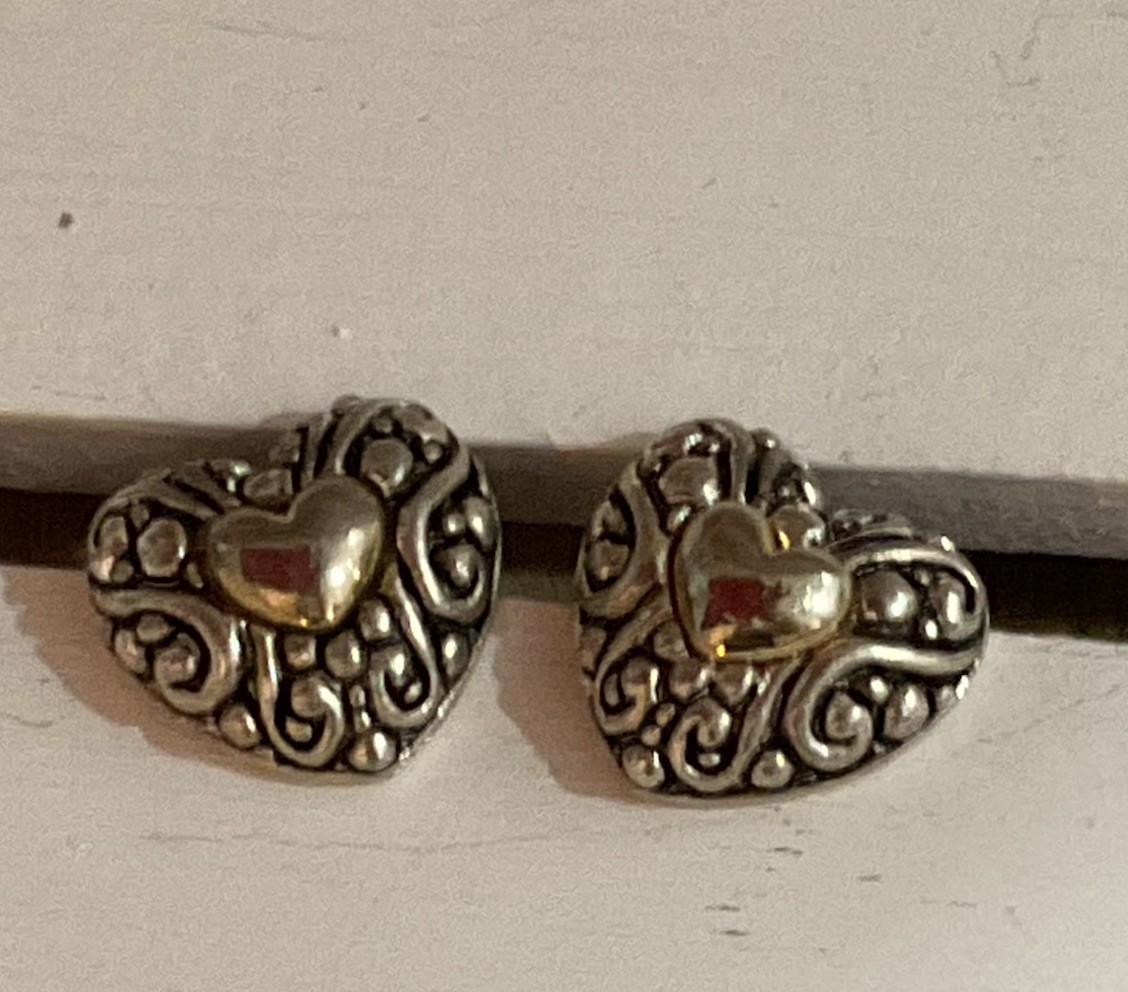 Retired Brighton Puff Heart Engraved Earrings