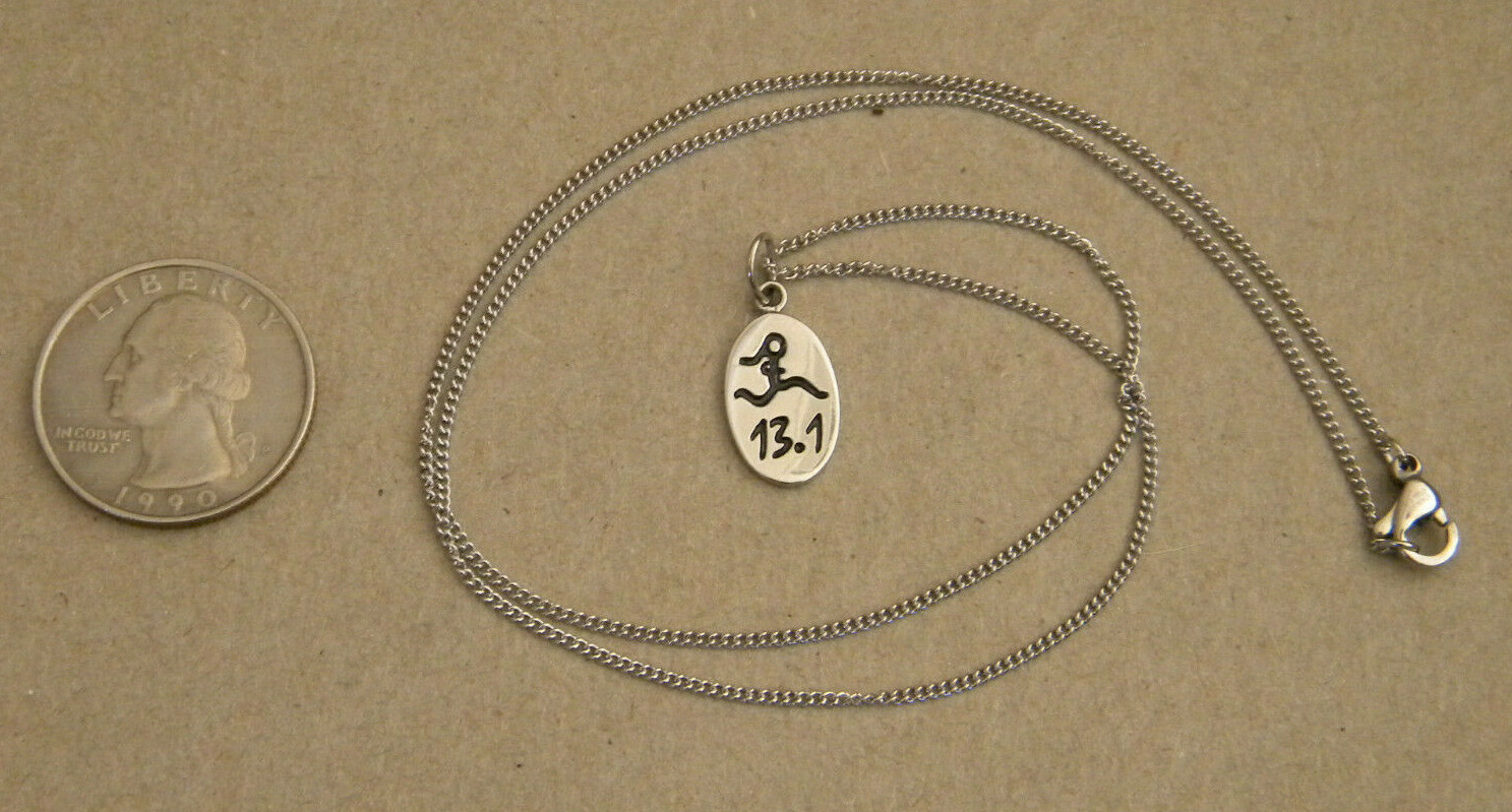 Stainless Steel 13.1 Half Marathon Running Girl Charm & 20in Necklace Chain Set