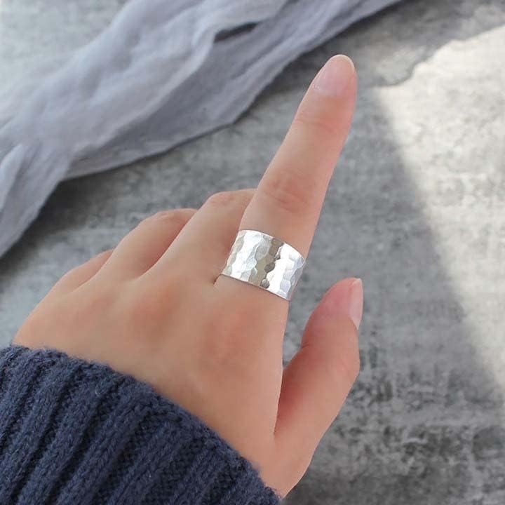 925 sterling silver wide ring, handcrafted, retro Bohemian style