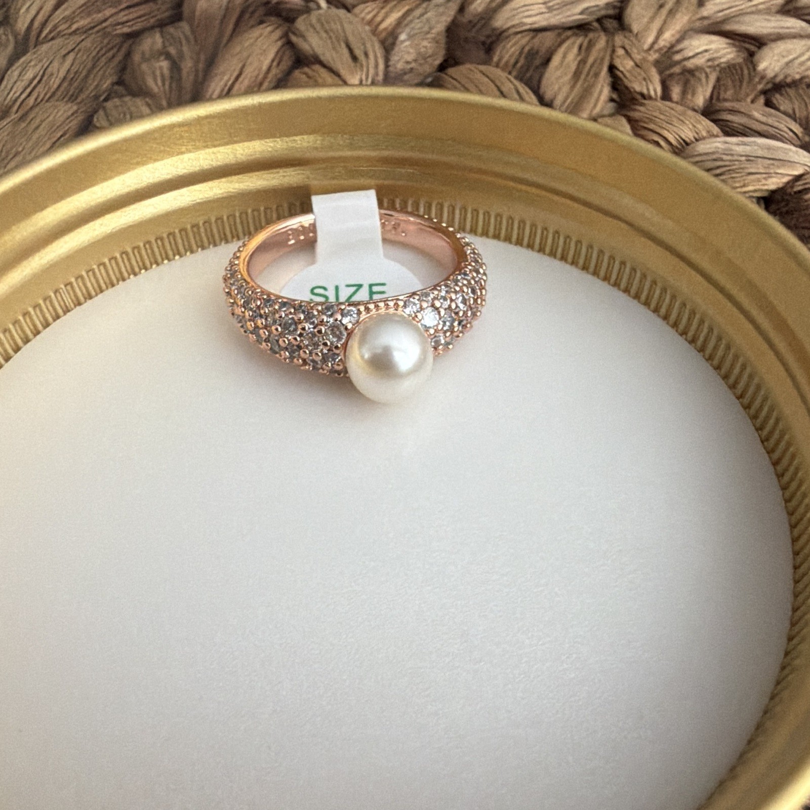 Bomb Party Forever Yours Rose Gold Plated Pearl Band Ring Size 8 RG22586