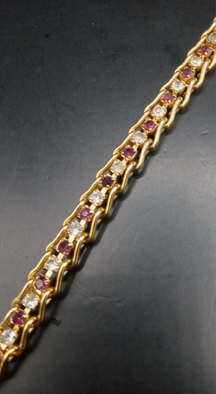 Gold Tone Purple & Clear Rhinestone Detail Bracelet 7.5″ #487