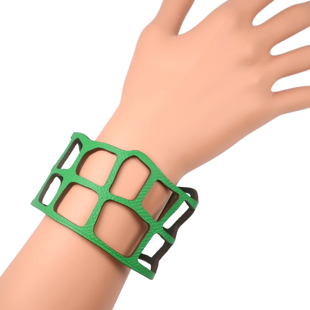 HERMES petit ache ecaille Bangle Bracelet Green/SilverHardware Togo 11g Women