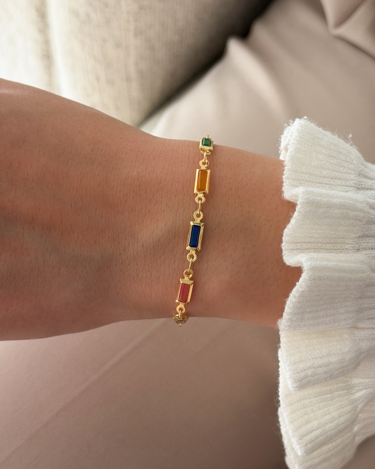 Colorful Chain Bracelet, CZ 18K Gold-Plated Bracelet, multicolor Bracelet