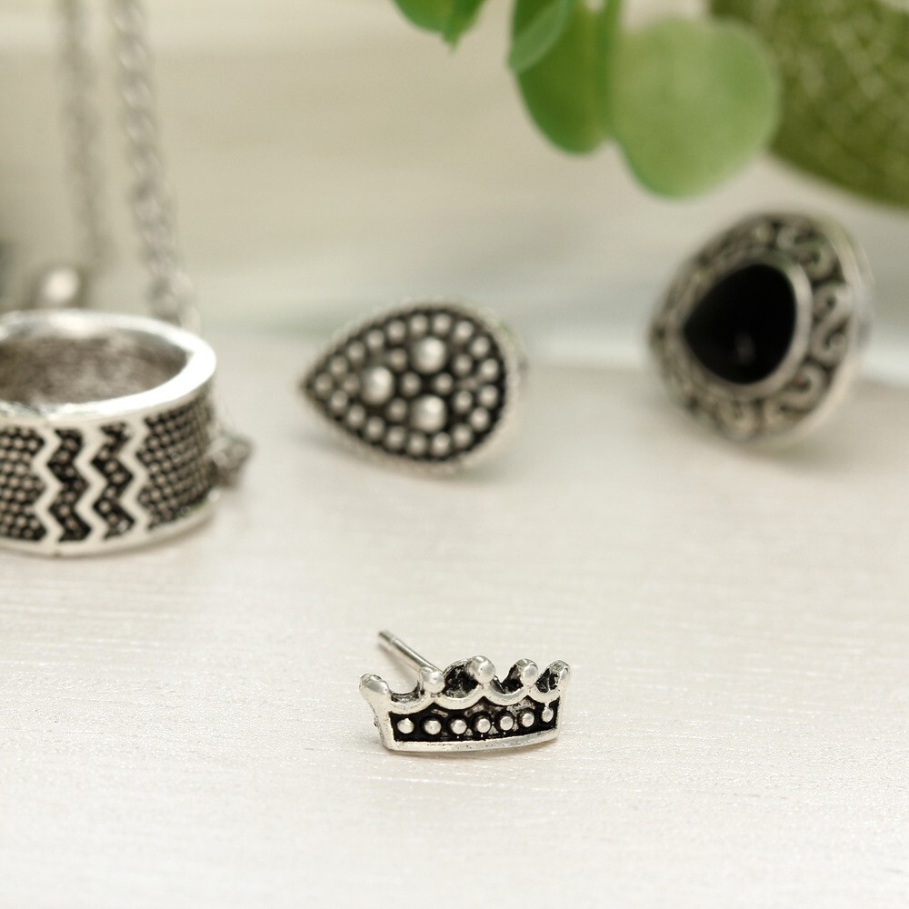 4pcs Stud Bohemian Retro Style Crown Water Droplets Chain Fashion Earrings Cuff