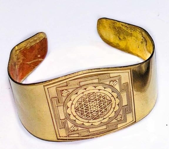 Brass Shri Yantra Bangle Cuff Kada Bracelet for Wealth & Prosperity unisex