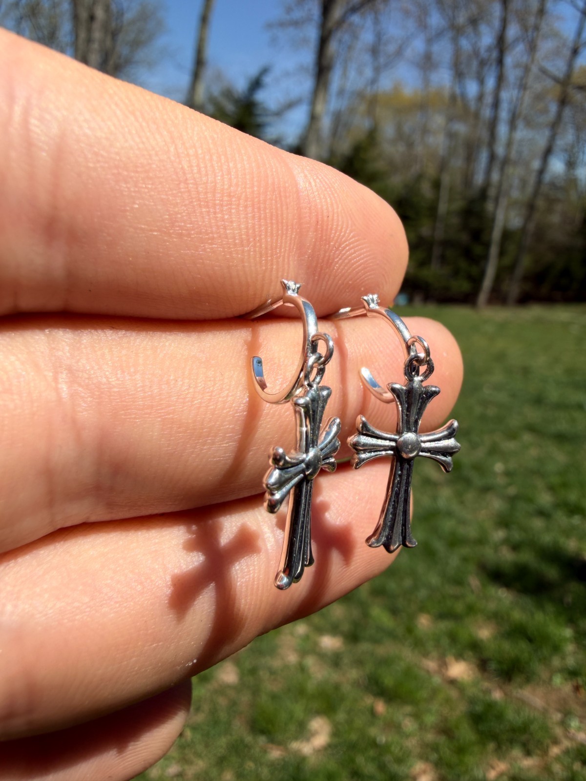 Hearts Chrome Star Earrings Huggie Hoops & Dangle Cross 925 Silver Oxidized