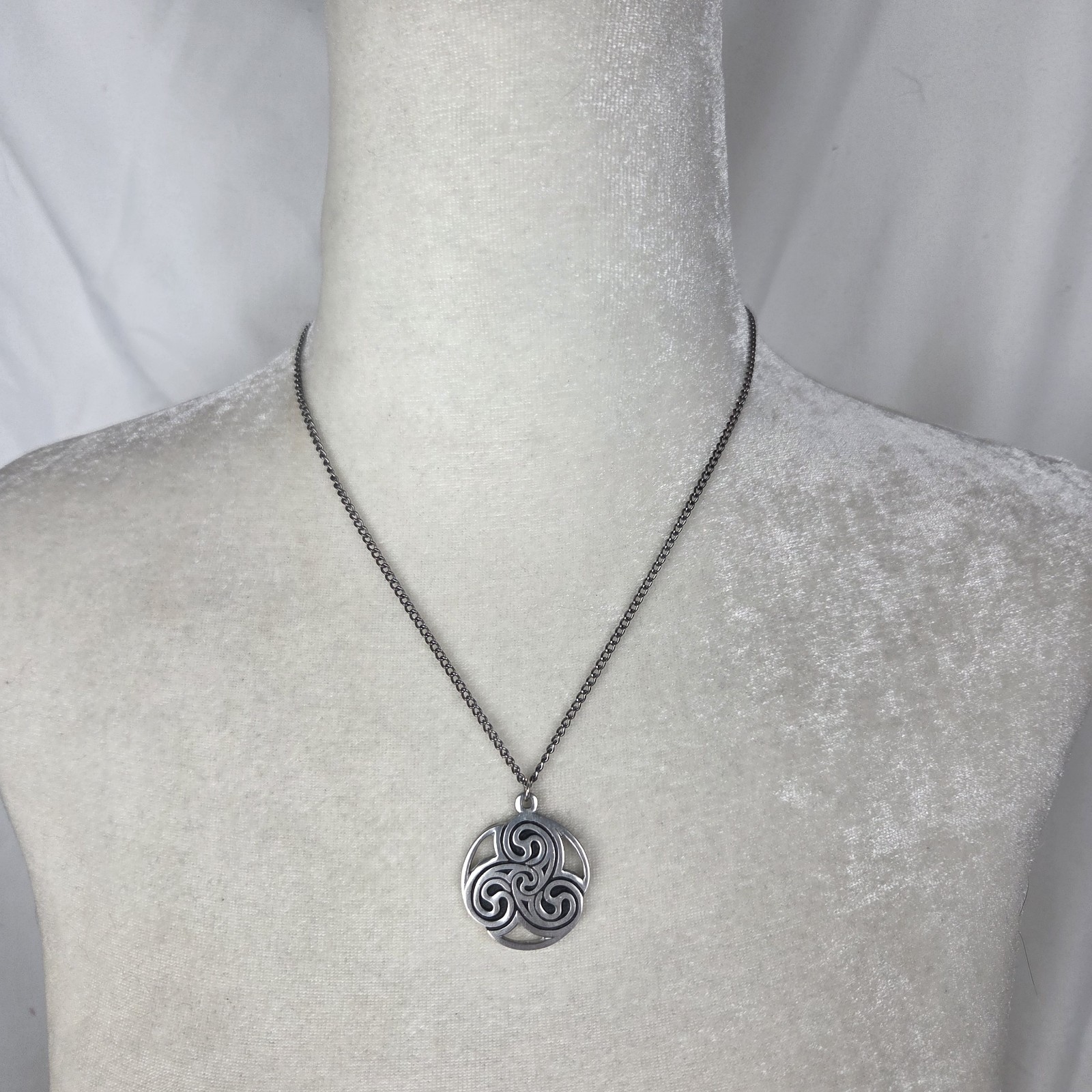St Justin Celtic Triscele Pendant Necklace Pewter Irish Heritage Jewelry Knot