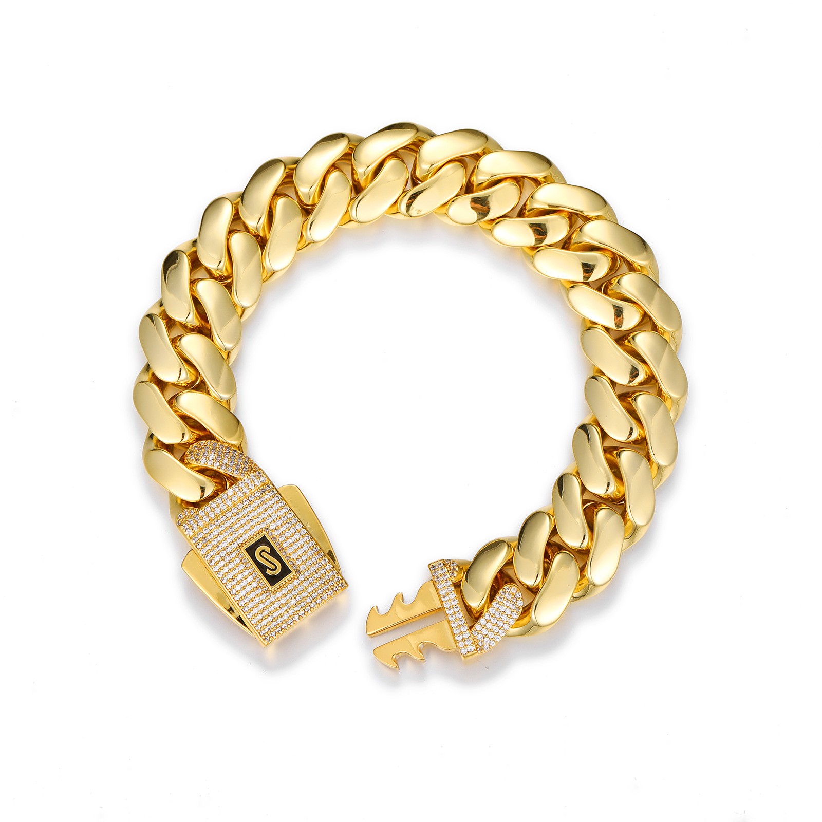 Hip Hop Glossy Miami Cuban Chain Necklace Bracelet 18K Real Gold Plated Jewelry