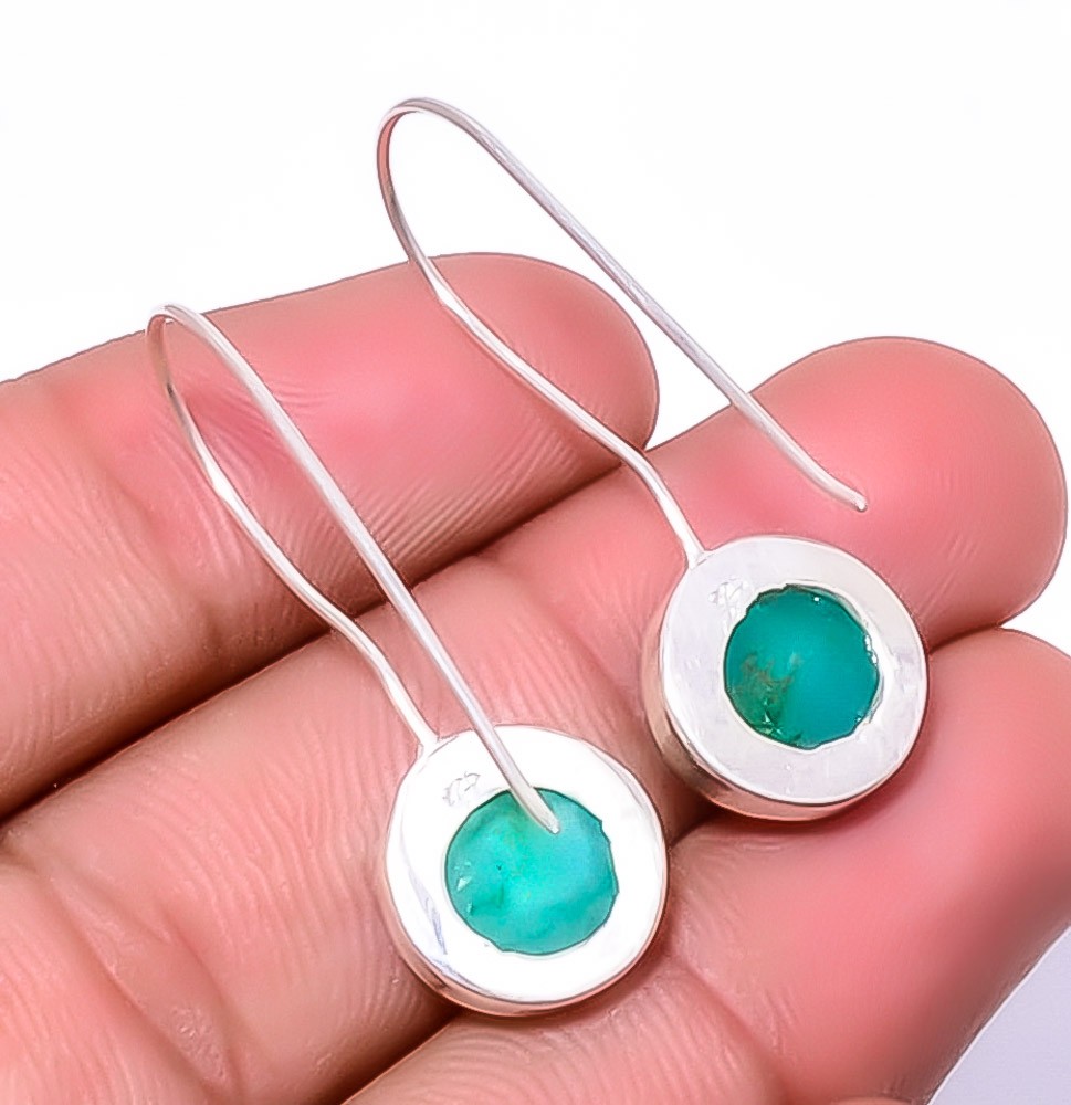Titanium Green Agate Drusy Silver Handmade Jewelry Earring 1.37″ A331