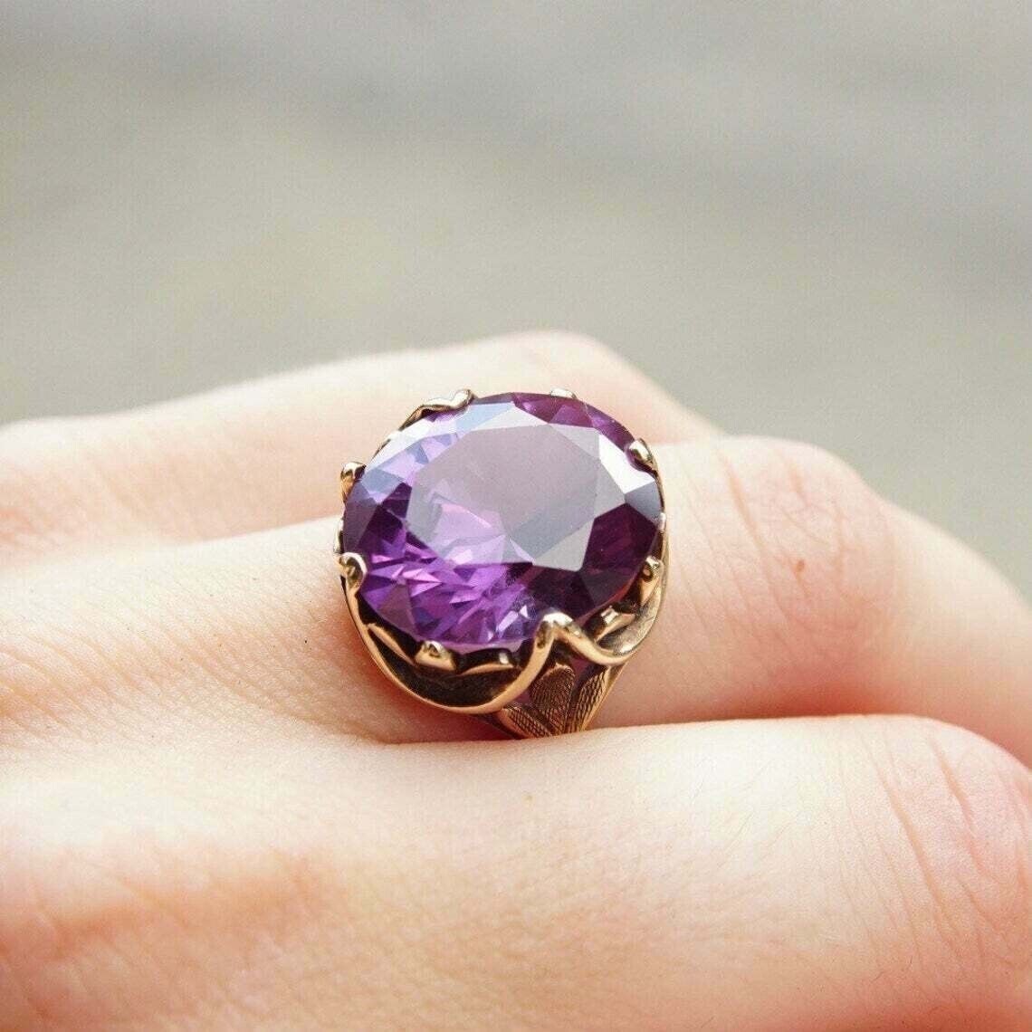 2Ct Round Simulated Purple Amethyst Women’s Ring 14k Yellow Gold Plated Silver
