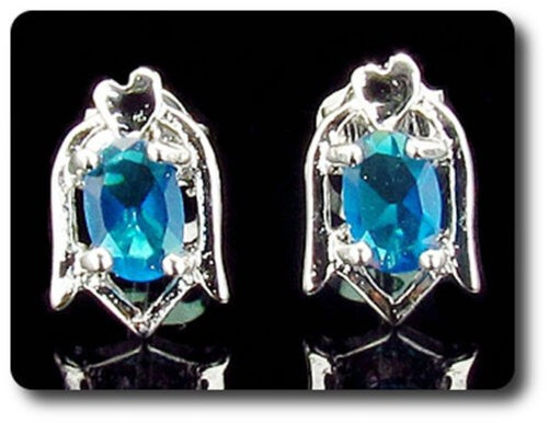 Earrings Blue Sapphire 0 3/32×0 9/32in Gold Plated White 18 K