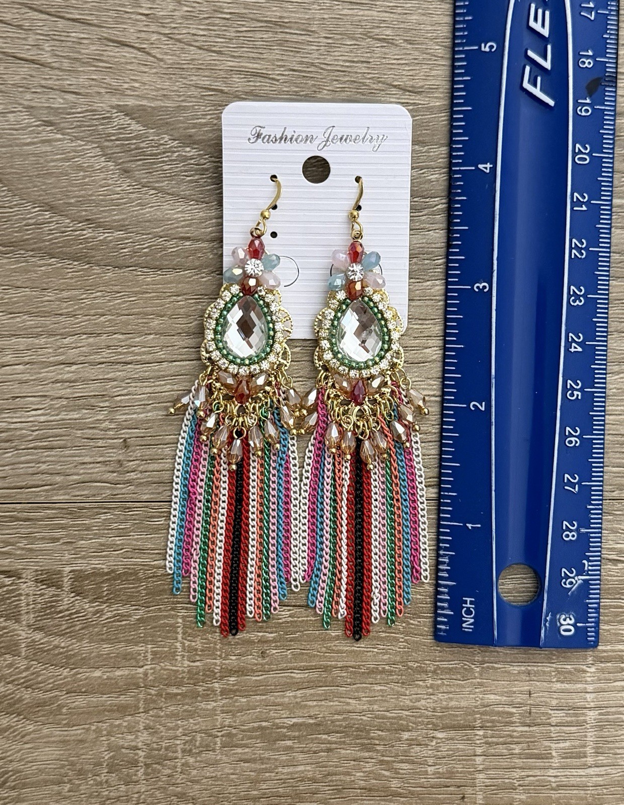 Boho Statement Chandelier Multicolor Chain Fringe Earrings New