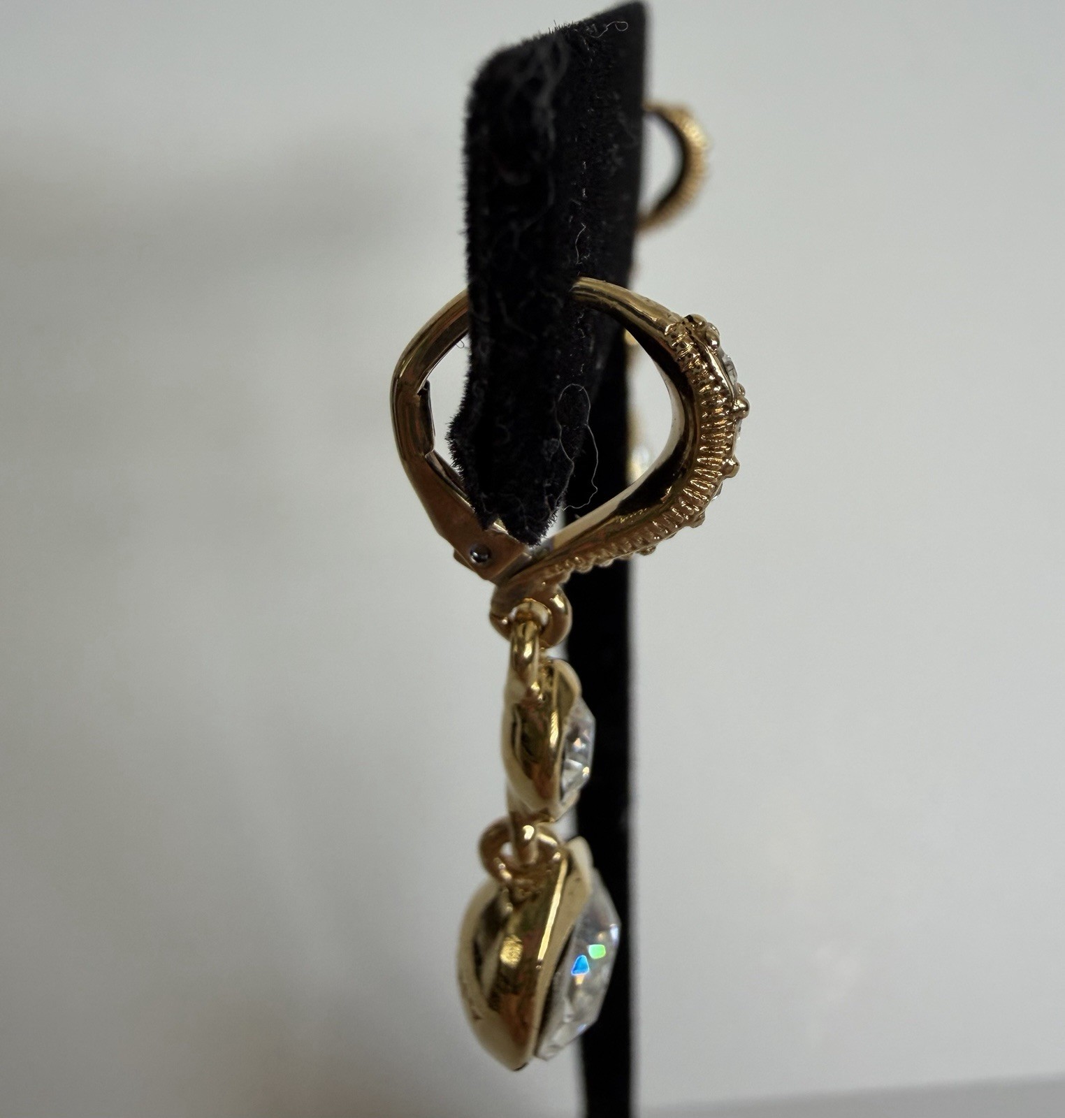Givenchy Gold Tone Swarovski Crystal Double Drop Teardrop Leverback Earrings