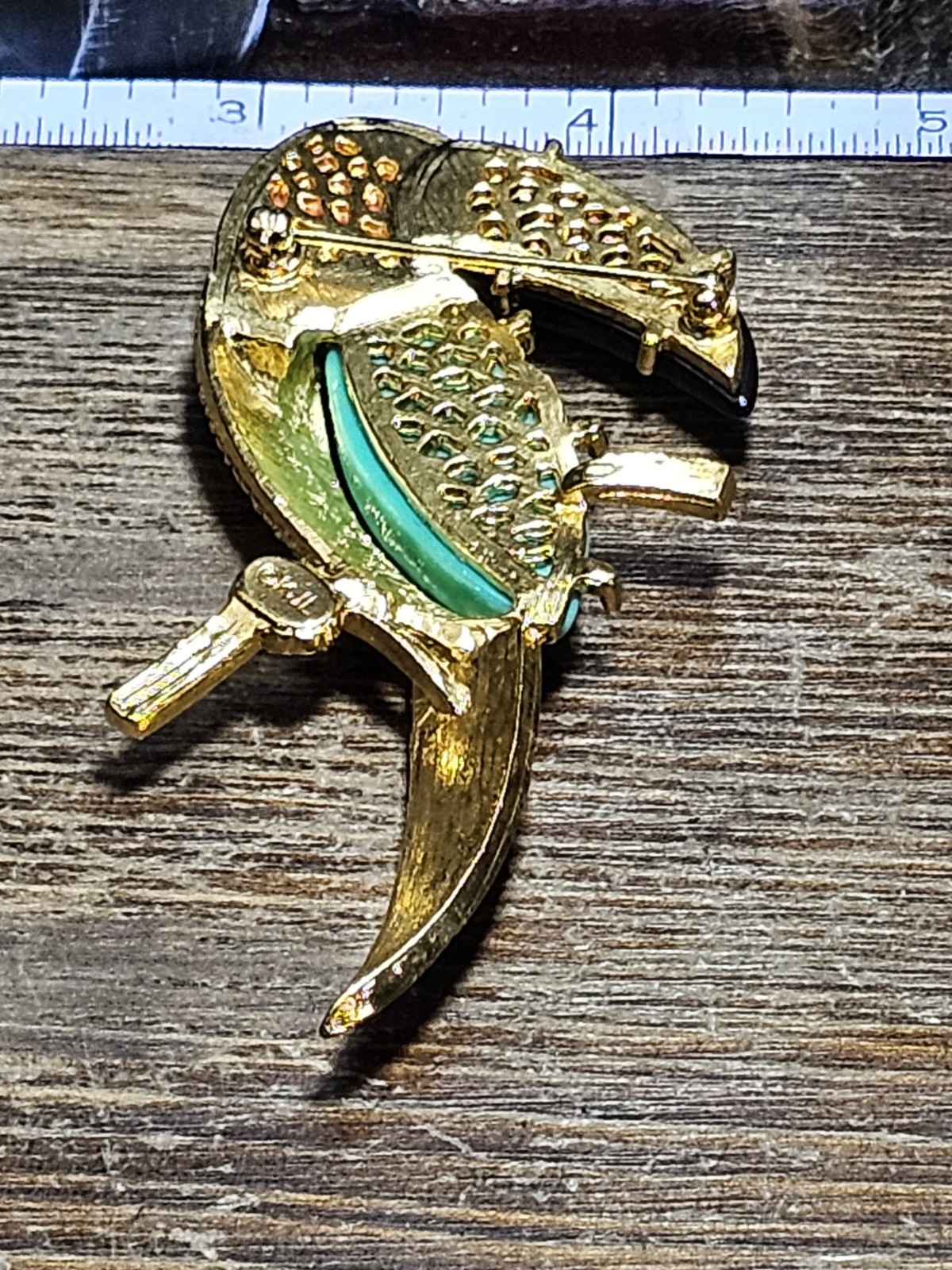 KJL Signed Gold Tone Enamel Toucan Bird Brooch Pin 3in Turquoise/Rhinestone