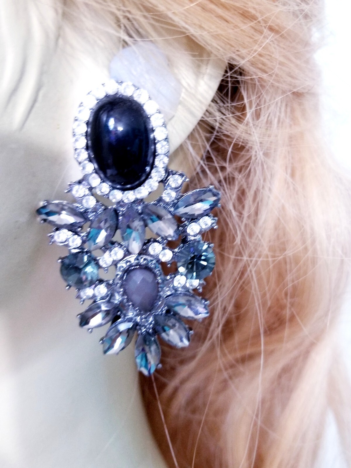 Chandelier Earrings Rhinestone Austrian Crystal 2.3 inch Gray