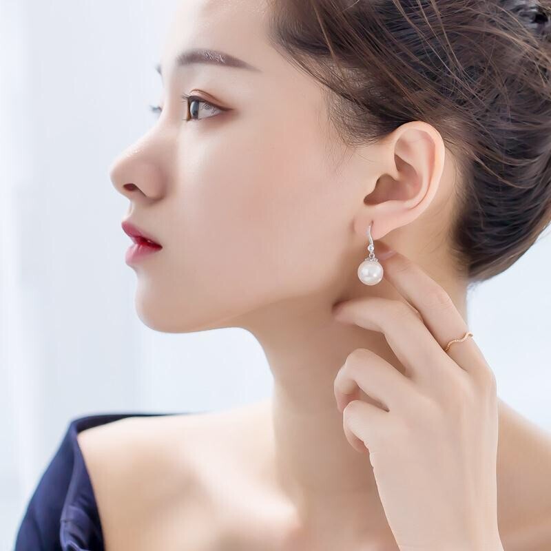 White Pearl Dangle Drop Earrings for Women,Elegant Pearl Earrings,Hook Earrings
