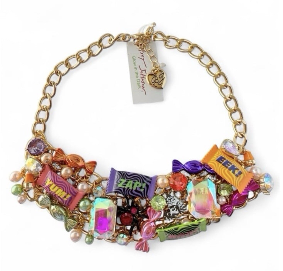 Betsey Johnson Necklace Halloween Candy Statement Chunky Charms Glow In Dark NWT