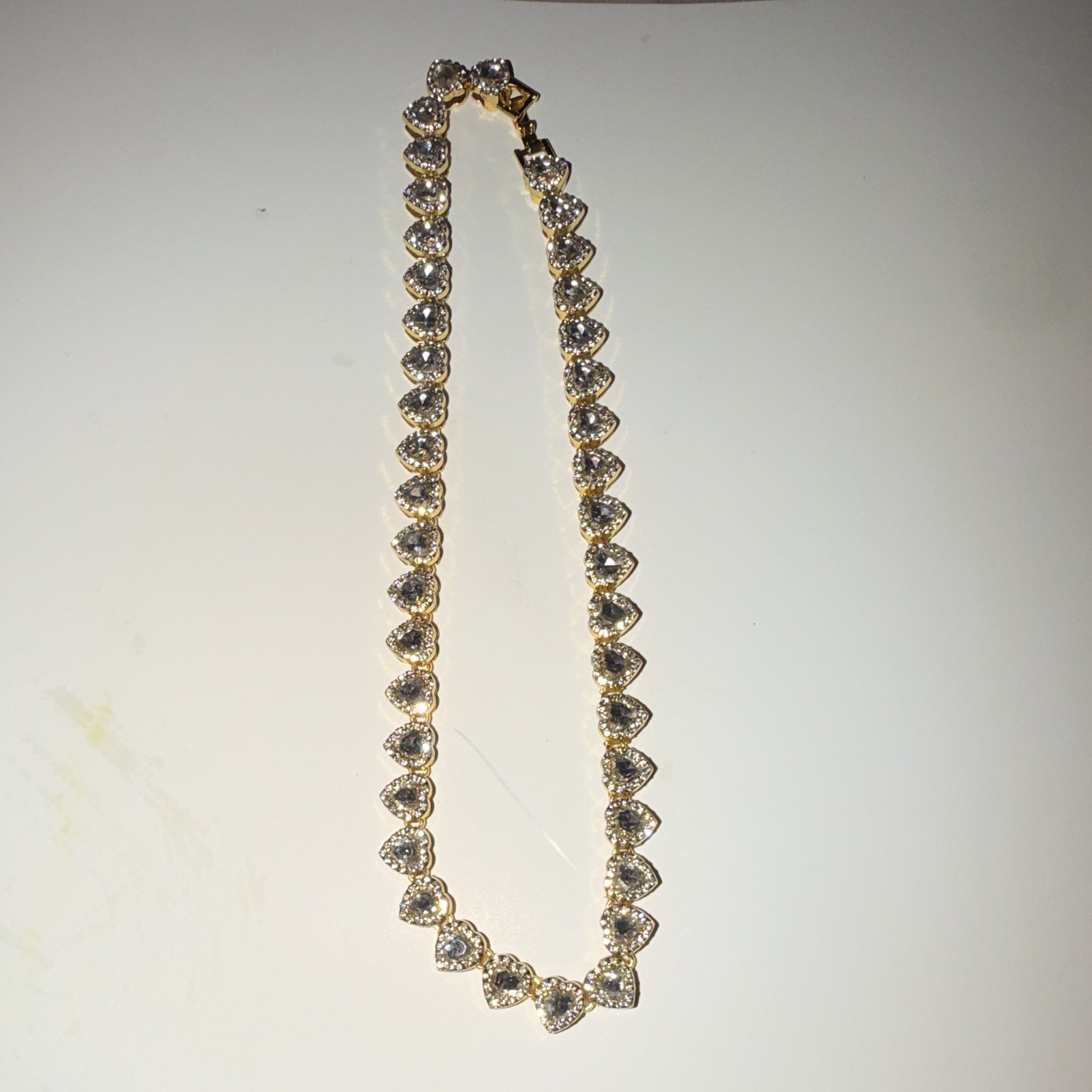 Gold Heart Link 18 Inch Tennis Chain Necklace