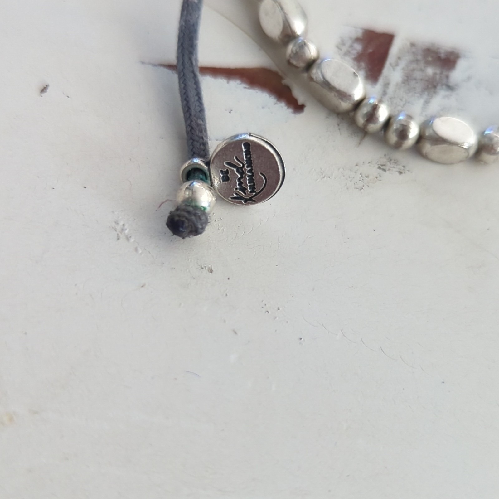 Be Kind Humankind Silver Tone Beaded Gray Cord Bracelet Adjustable Slide