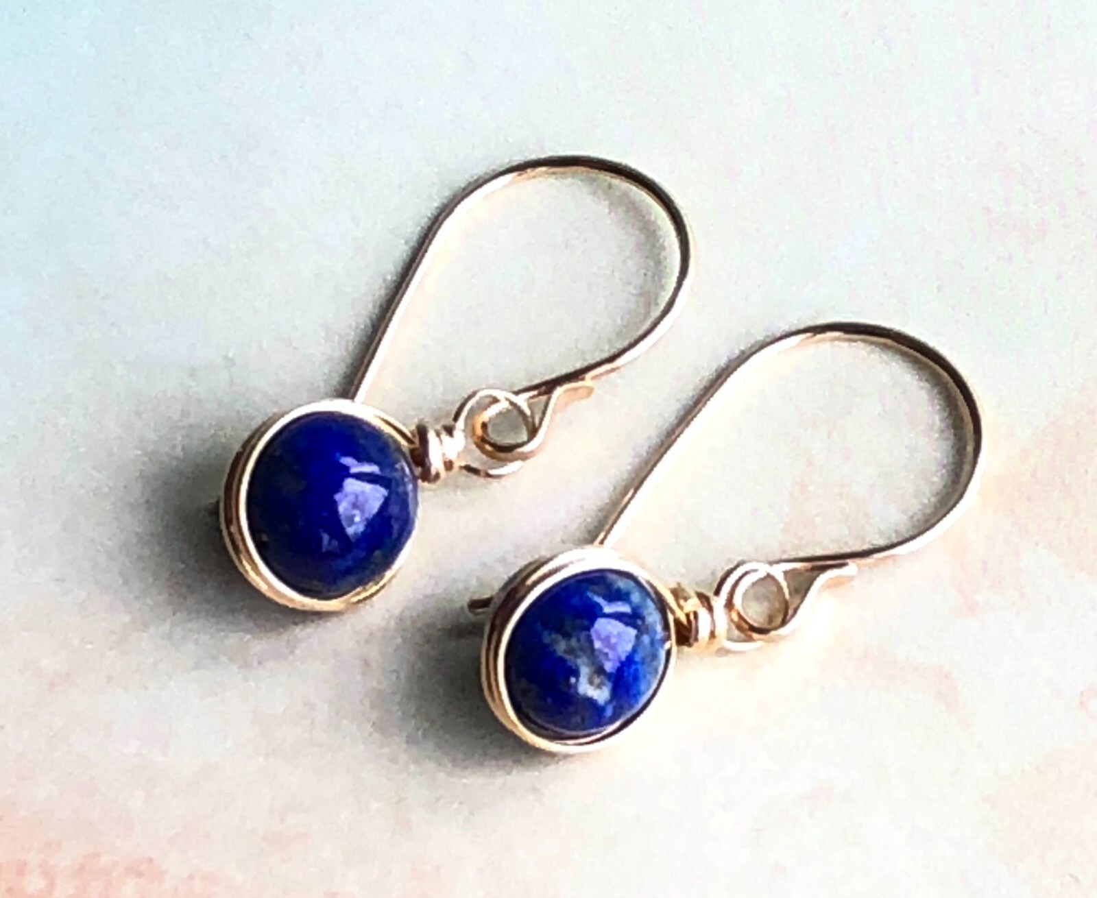 Gold Filled and Lapis Lazuli Earrings, Lapis Lazuli Modern Dangle Earrings