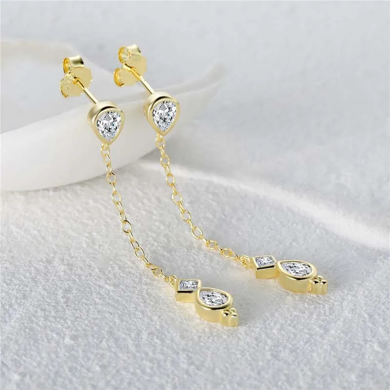 1 Pair 925 Sterling Silver Long Tassel Drop Earrings Women Waterdrop Jewelry