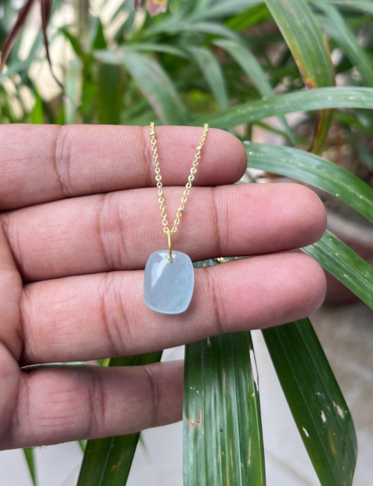 Good Quality Aquamarine Gold Plated Cable Chain Pendant Necklace Gift For Women