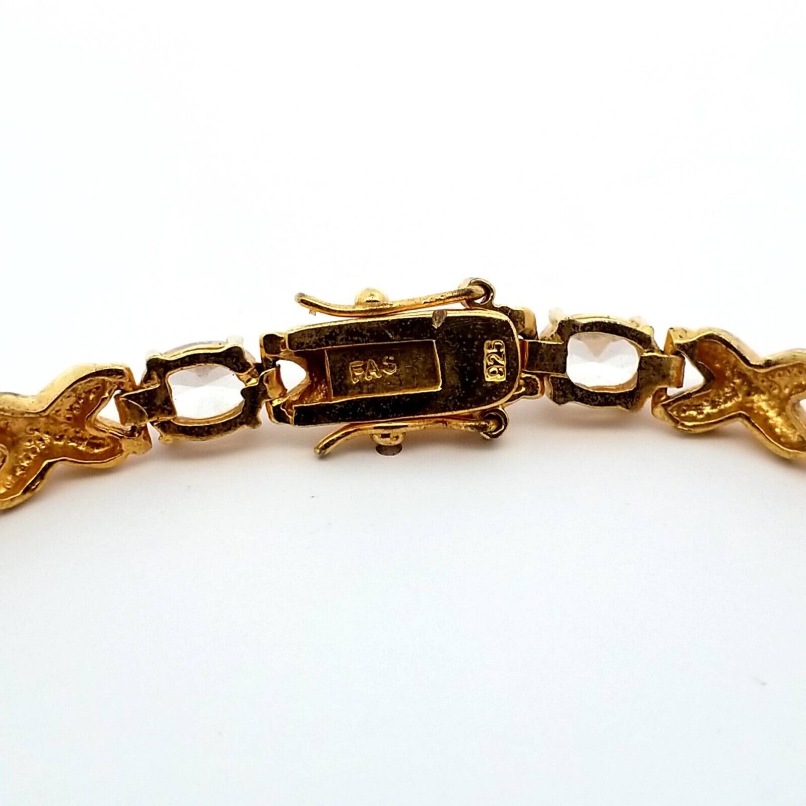 Sterling Gold Vermeil Oval Cz w/ X Links 7.5″ Bracelet Double Safety Clasp 15.7G