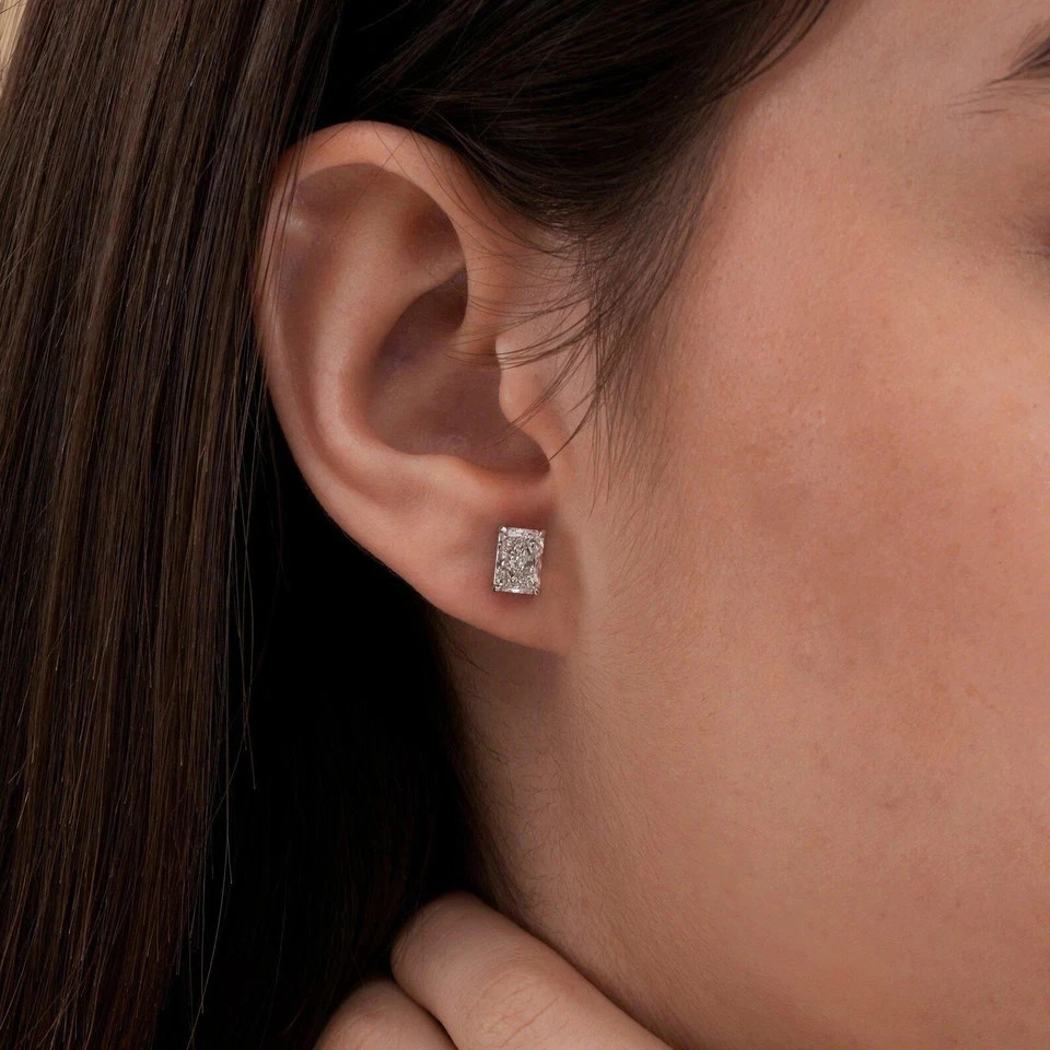 2Ct Radiant-Cut Lab Created Women’s Push Back Stud Earrings 14K White Gold FN