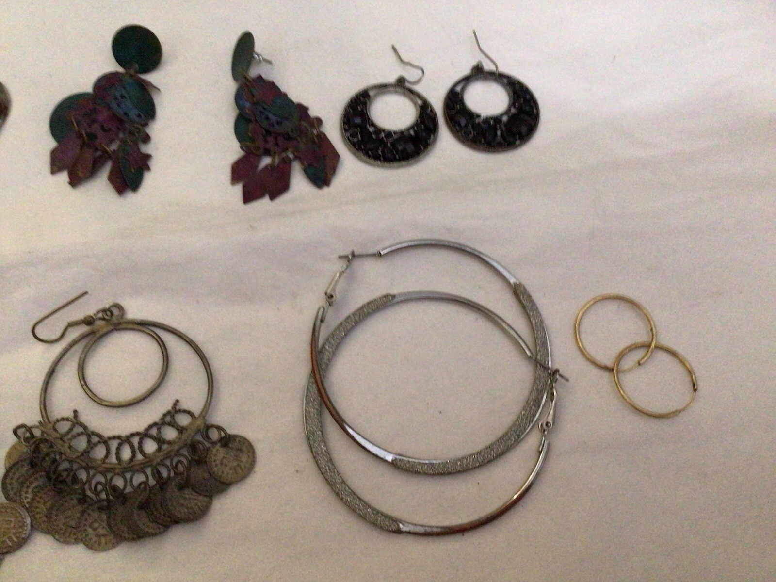 Lot 8 Pair Pierced Earrings Hoops Drop Dangle Shield Unknown Metal & Materials
