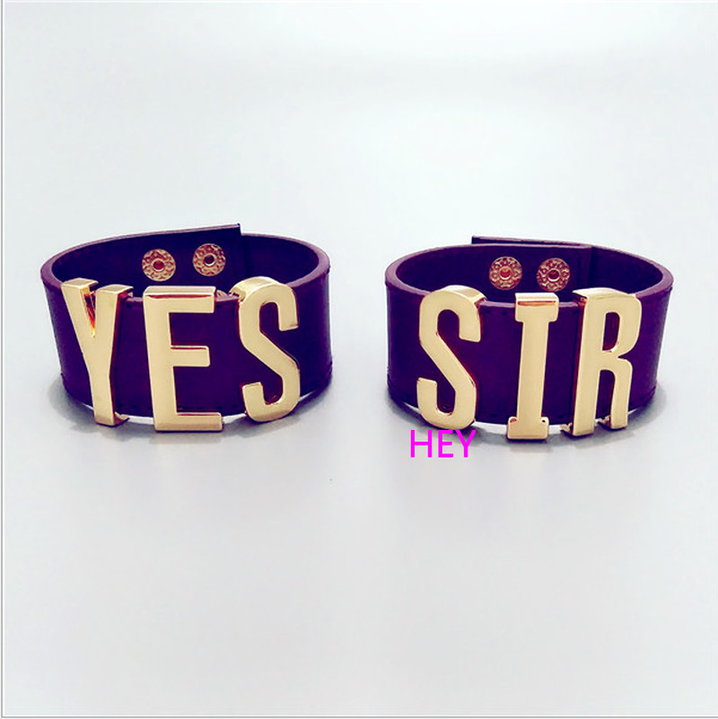 Harley Quinn Bracelet YES SIR Purple Leather Suicide Squad Girl Gold cuffs