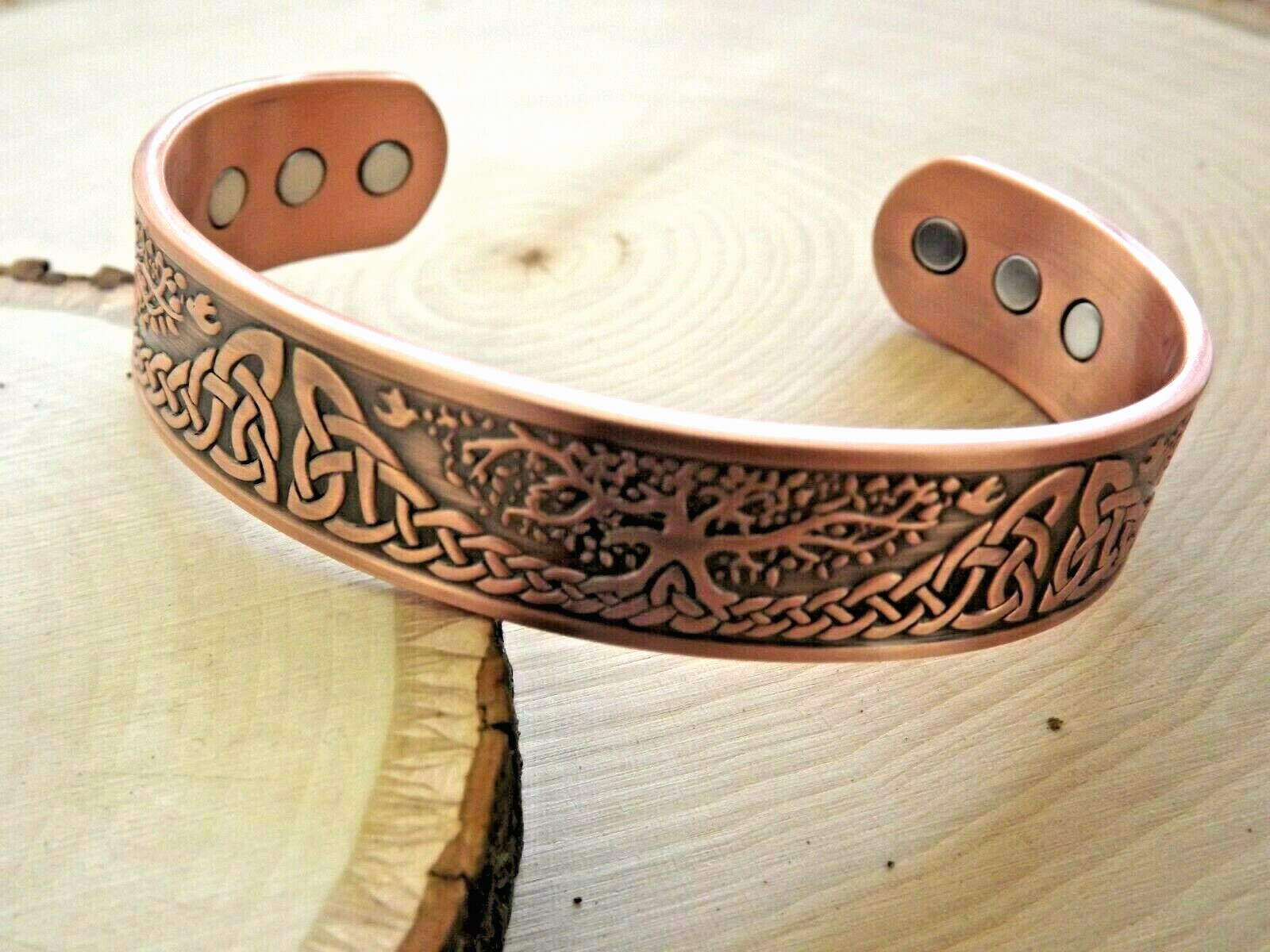 Pure Copper Magnetic Bracelet Arthritis Pain Therapy Energy Cuff Tree of Life