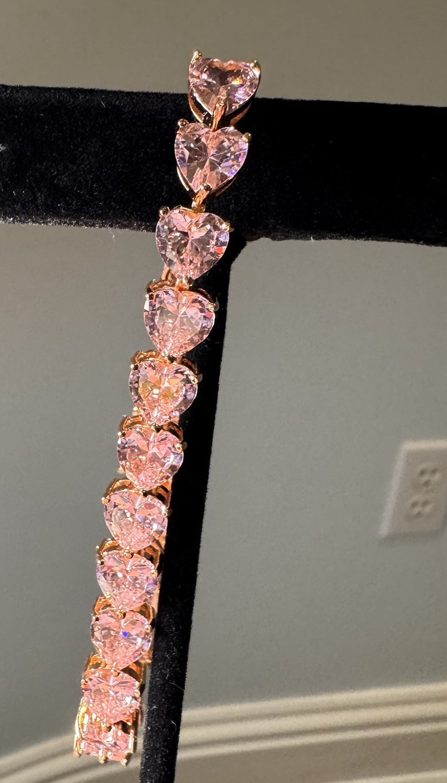 Pink Crystal Heart Tennis Bracelet 8 inch
