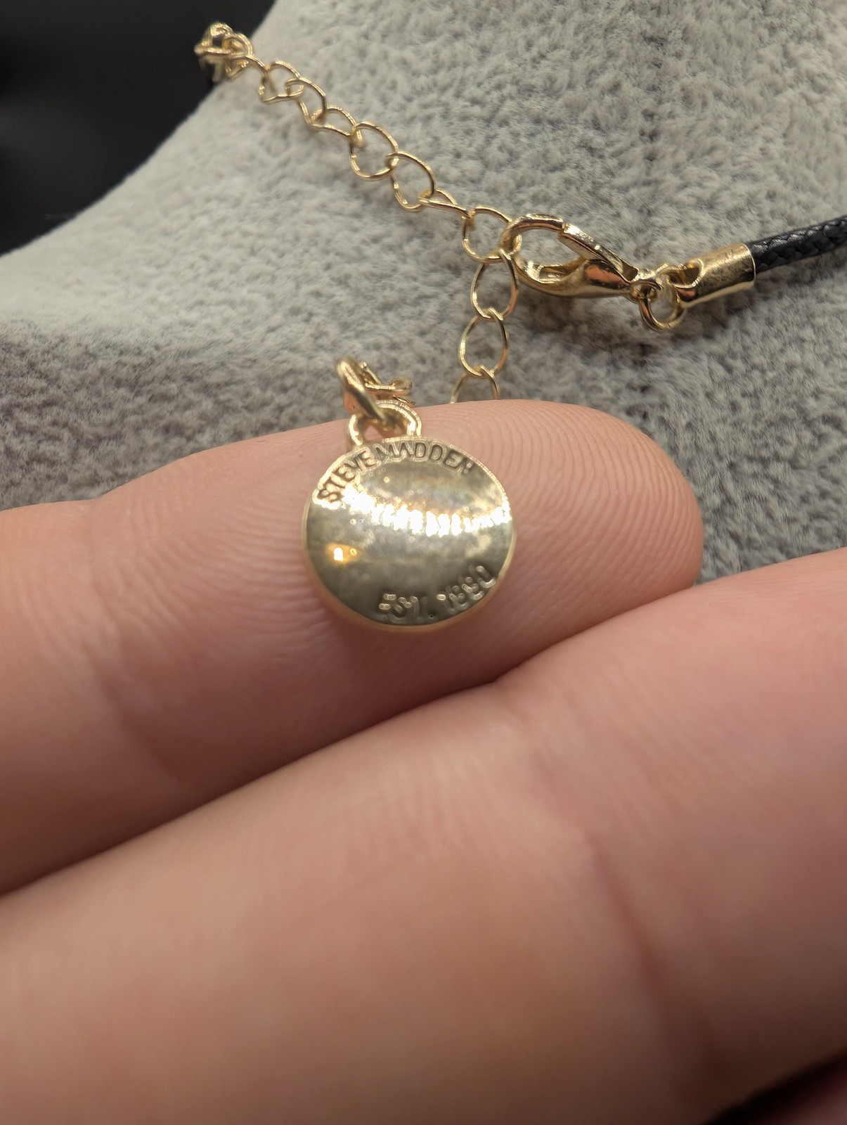 Letter K Pendant Necklace Gold Tone Steve Madden Faux Leather Cord 16in