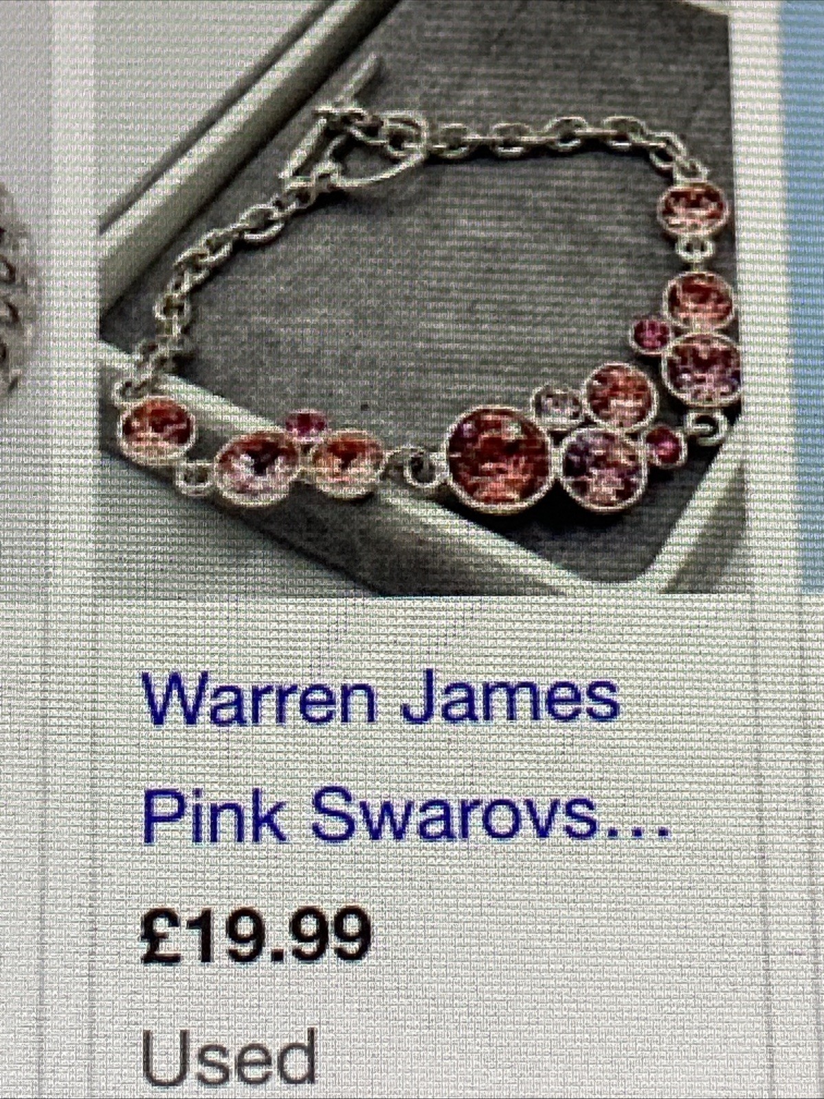 Silver Tone T Bar Bracelet Pink Sparkly (Swarovski Crystal?) Stones 7.5″ (9.69g