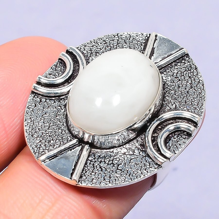Rainbow Moonstone Jewelry Silver Gift For Sister Natural Cluster Ring Size 7
