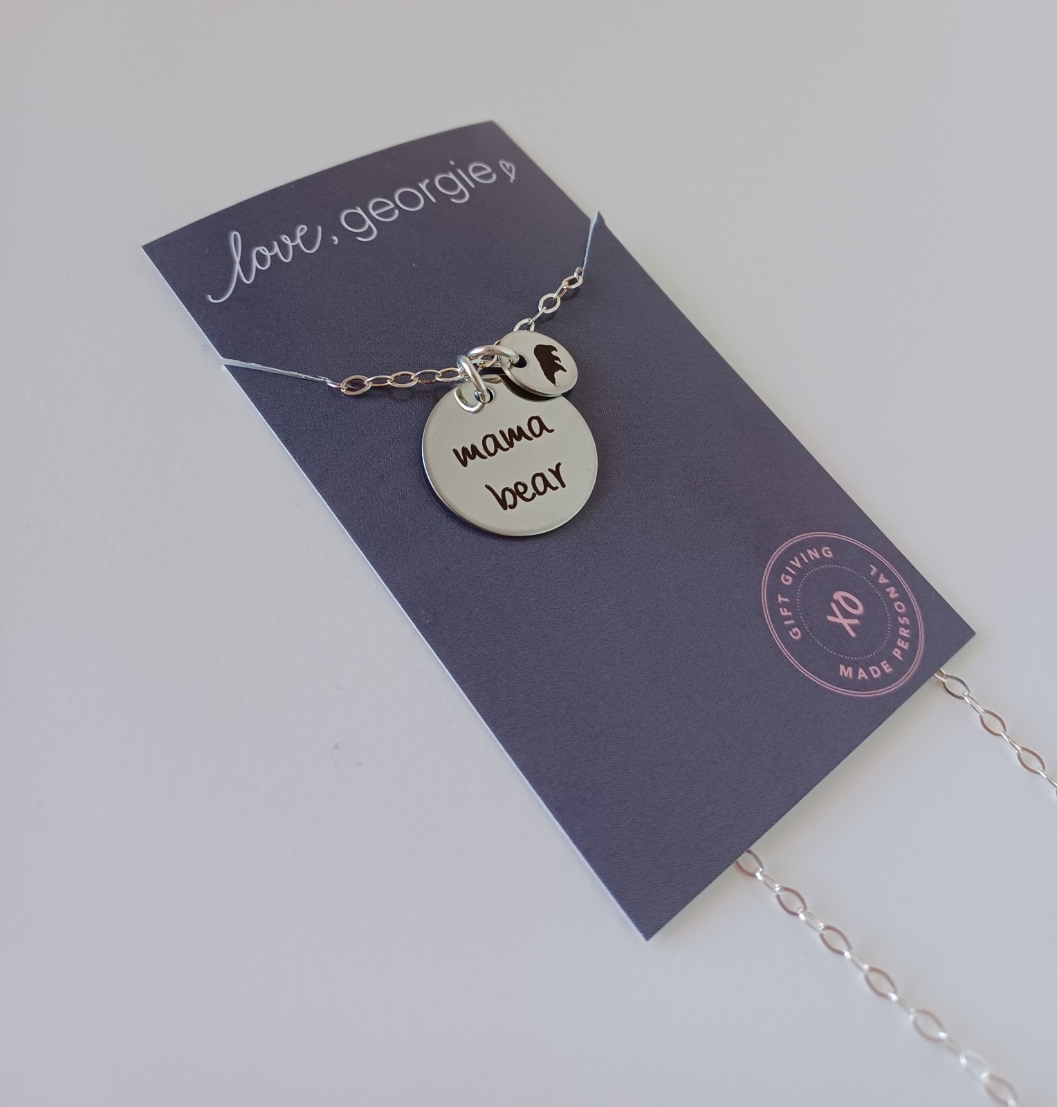 Women’s Mama Bear Silver Necklace Jewelry Love, Georgie Mom Gift