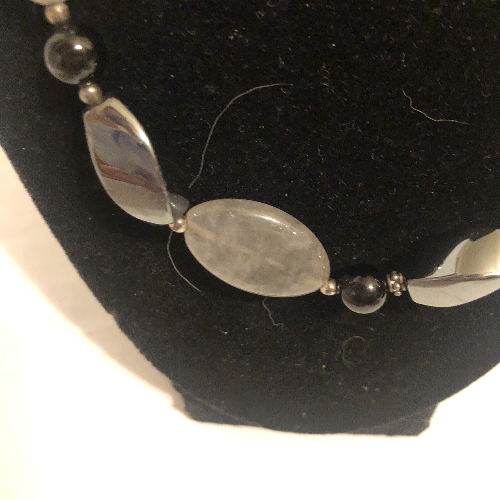 Donna Dressler Gray Black Necklace Smooth Stone Jewelry Sterling Silver 926