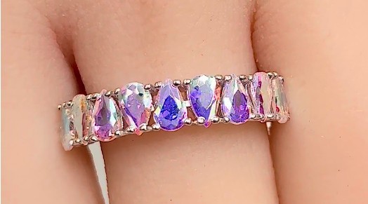 Simulated Mercury Mystic Topaz Ring Cubic Zirconia 925 Sterling Silver